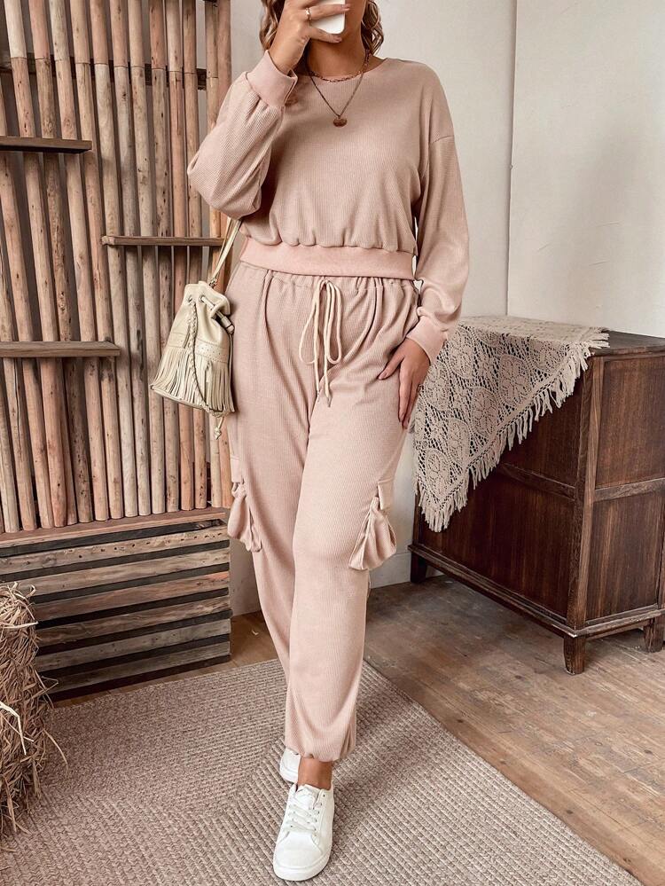 Women's Plus Size Solid Color Simple Two Piece Set