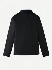 SHEIN 2入組男孩時尚帥氣西裝外套和襯衫套裝,適用於派對、表演、秋季 - 黑色 - 查看 2