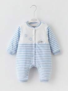 Infant Boys' Striped Patchwork Button Design Jumpsuit - Multicolor - View 1