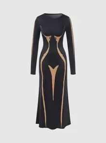 SHEIN Unity Vestido Impreso 3d Femenino De Ajuste Delgado Con Diseño De Cuerpo