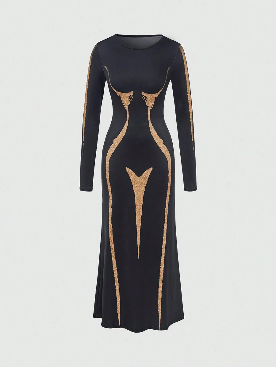 SHEIN Unity Women's Body Print Slim Fit 3d Printed Dress - Multicolor - View 1