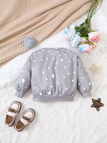 Girls' Heart & Cat Pattern Loose Fit Sweatshirt With Round Neckline - Grey - View 2