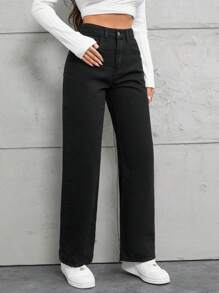 EURMUSE 休闲直筒牛仔裤 - 黑色 - 查看 3