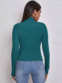 Cloudara High Neck Form Fitted Tee - Dark Green - View 2