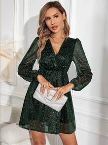 Zolique Women's Fashionable Sequined V-Neck Long Sleeve Dress Fall Cloth For Women