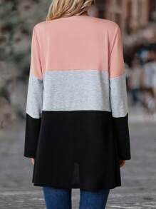 EMERY ROSE Abrigo De Mujer Sin Cuello Con Frente Abierto Y Bloques De Color - Multicolor - Ver 2