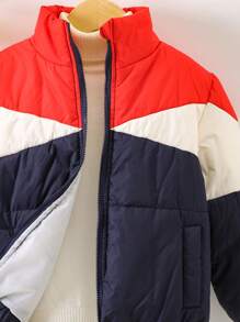 SHEIN Mädchen Lässiger Farbblock Stehkragen Reißverschluss Jacke Mit Dickerem Material