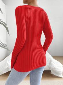 SHEIN Essnce 女式珍珠裝飾泡泡袖毛衣 - 紅色 - 查看 2