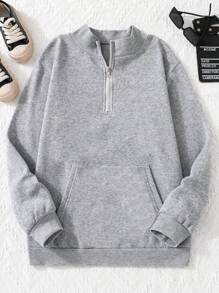 少女們的半拉鍊連帽運動衫,附有口袋 - 黑色 - 查看 1