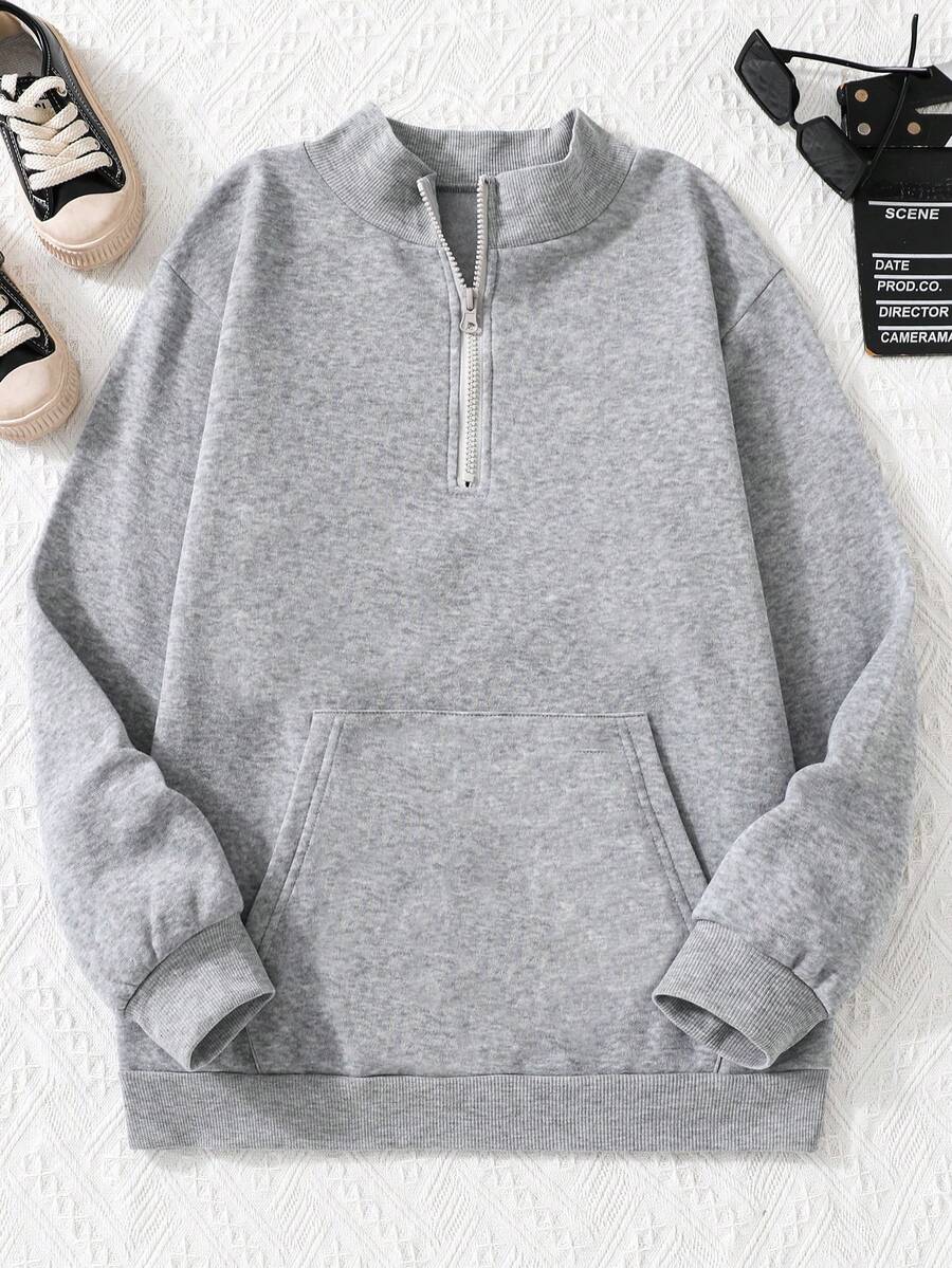 少女們的半拉鍊連帽運動衫,附有口袋 - 黑色 - 查看 1