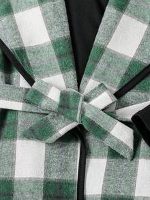 SHEIN 女童經典格紋圖案,舒適保暖的3件套秋冬裝 - 墨綠色 - 查看 5