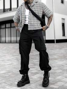 Men'S Fashionable Casual Cargo Pants - Black - View 4