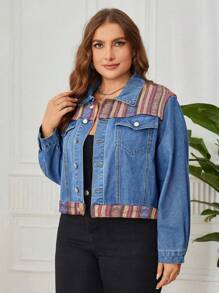 SHEIN LUNE Của phụ nữ Kích thước lớn Áo khoác denim - Rửa trung bình - Xem 1