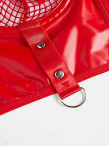 4 件装对比色网眼吊袜带钢圈束身内衣套装 - 紅色 - 查看 5