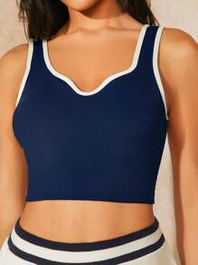 VARSITIE Sports Tennis Basic Thigh Highs&Chest Cup With TANK TOP - Navy Blue - View 1