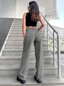 EURMUSE Women's Straight Leg Jeans - Grey - View 2