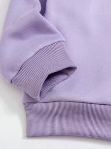 SHEIN Young Girl Letter Print Round Neck Sweatshirt And Sweatpants Two-Piece Set - Purple - View 4