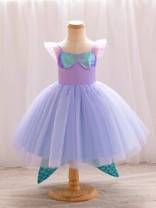 Toddler Girls' Tulle Mesh Ruffle Hem Dress For Special Occasions - Purple - View 4