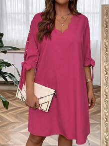 Plus Size Ladies' Shell Edge Bell Sleeve Dress