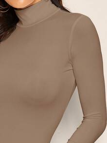 SHEIN Essnce 高領長袖t恤 - 摩卡棕 - 查看 5