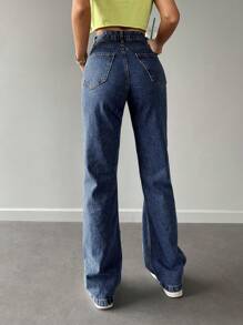Cottnline Casual Straight Leg Jeans - Dark Wash - View 2