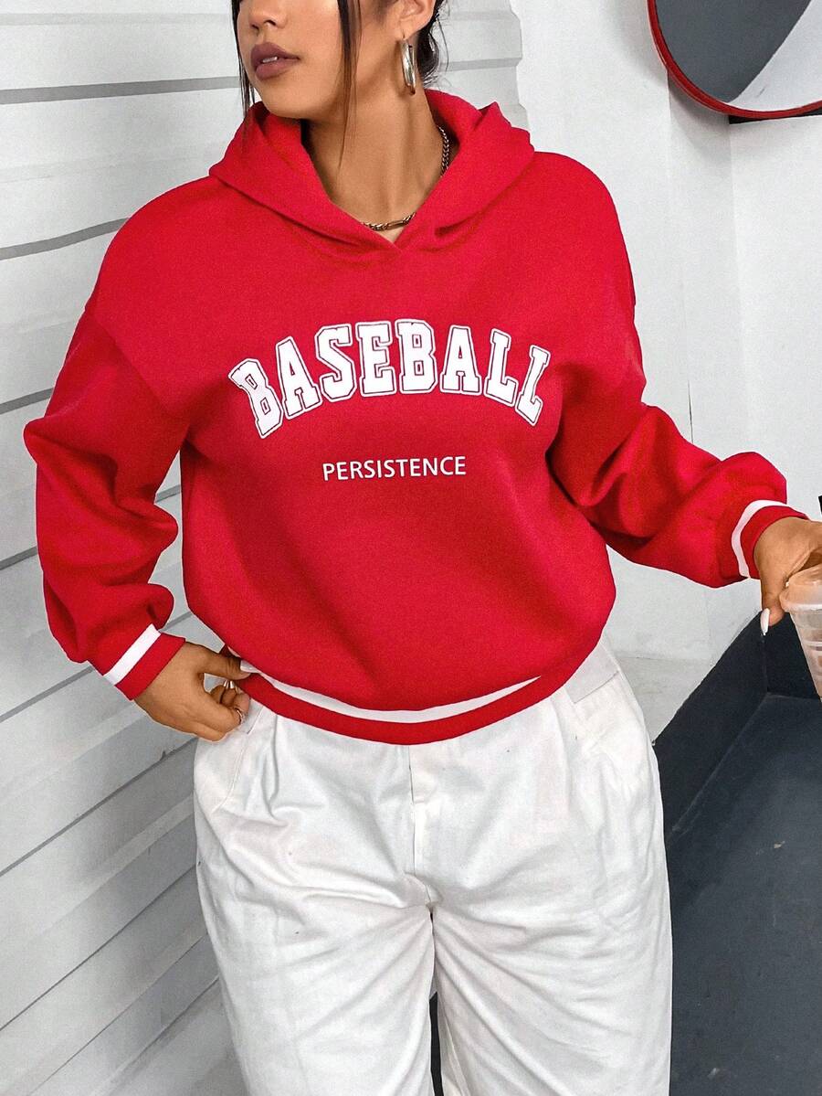 Flirla Áo nỉ nữ cỡ lớn in chữ - Đỏ - Xem 1