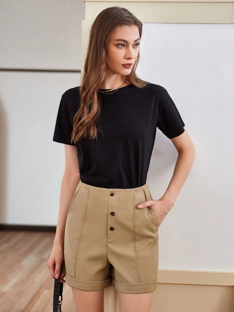 Women's Button Front Rolled Hem Shorts
