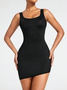 SHAPORA Vestido Ceñido Sin Mangas Y Escote Cuadrado De Color Sólido Para Mujer - Negro - Ver 1