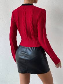 SHEIN Privé 女士綁領釦前針織衫 - 紅色 - 查看 2