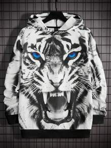 GENTILAND 男士虎紋帽衫 - 黑色 - 查看 1