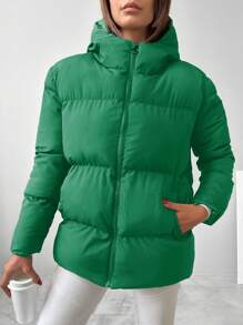 EURMUSE Women's Hooded Zipper Padded Coat - Green - View 4