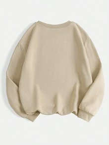 SHEIN EZwear Áo nỉ cổ tròn in hình đầu lâu đơn giản dành cho nữ - Màu Khaki - Xem 2