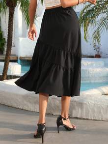 Của phụ nữ Eo đàn hồi Nhiều lớp Màu thuần Váy Với Túi - màu đen - Xem 2