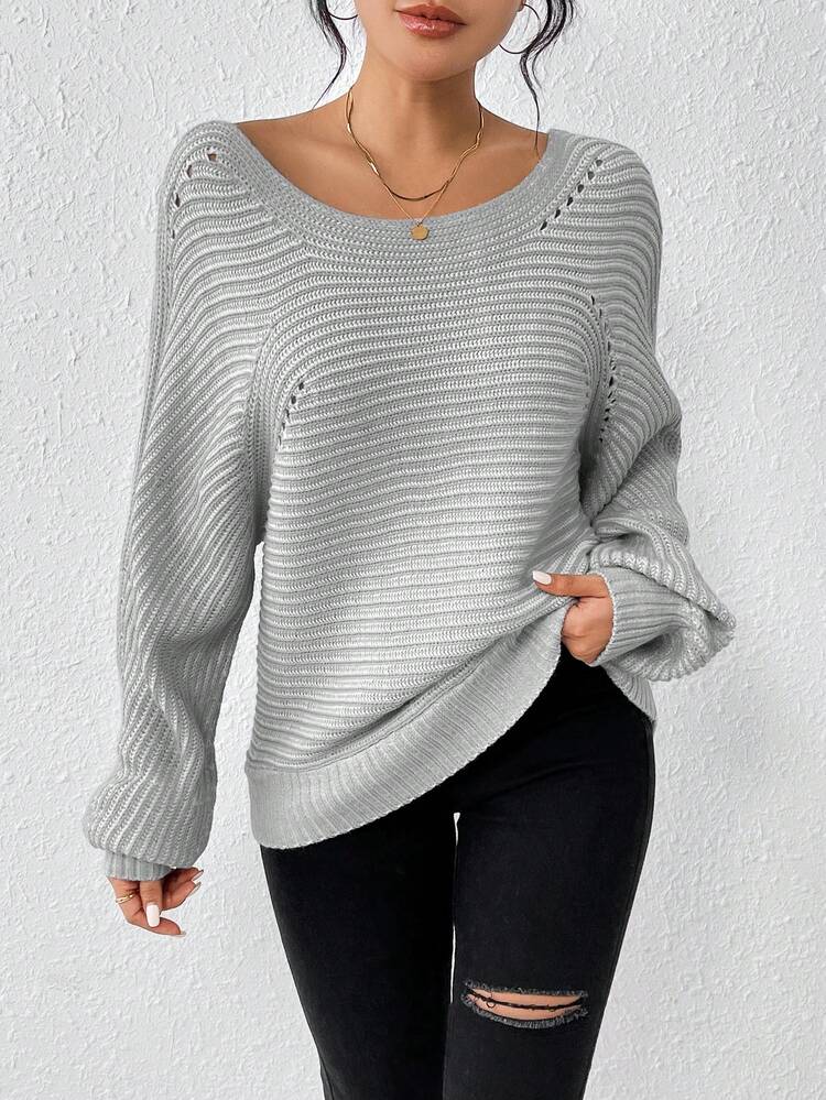 Women's Loose Lantern Sleeve Knit Pullover Fall Winter Sweater