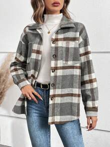 SHEIN LUNE 女式翻领格子大衣 - 彩色 - 查看 3