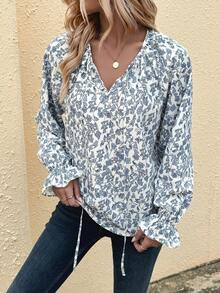 SHEIN LUNE Của phụ nữ In hoa Tie Trước Giải trí Áo sơ mi - Nhiều màu - Xem 3