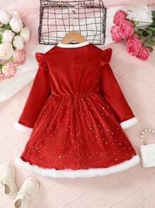 SHEIN 幼兒女孩紅色網眼連身裙 - 紅色 - 查看 2
