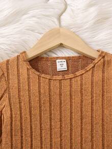 SHEIN Girls' Solid Color Basic Round Neck T-shirt - Orange - View 3