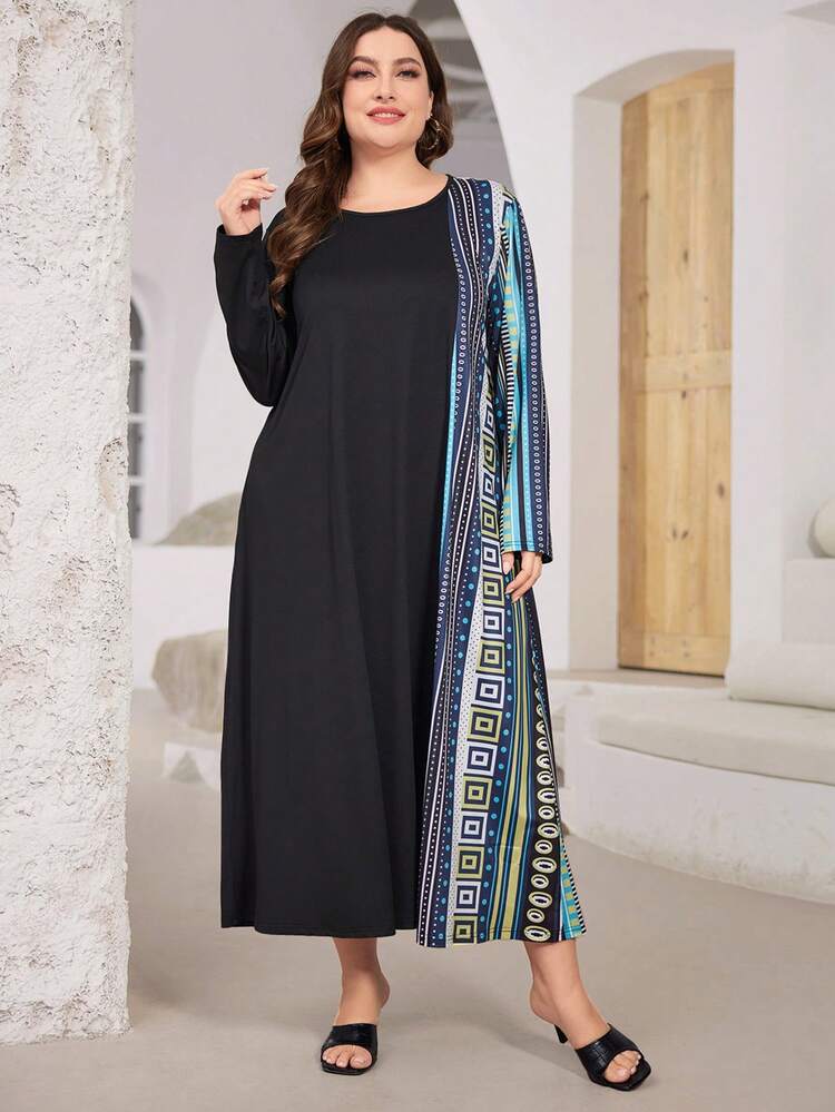 Women's Plus Size Patchwork Dress Kaftan Jalabiya Dress