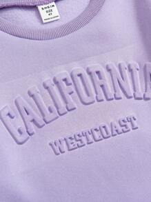 SHEIN Young Girl Letter Print Round Neck Sweatshirt And Sweatpants Two-Piece Set - Purple - View 3