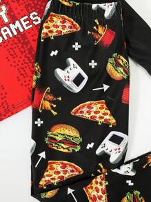 SHEIN Tween Boy休閒漢堡印花t恤和長褲緊身家居套裝 - 紅色 - 查看 10