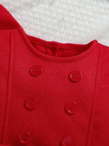 SHEIN 幼兒女童雙排扣裝飾腰帶洋裝外套套裝 - 紅色 - 查看 4