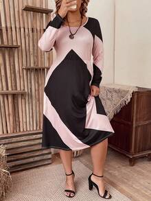 SHEIN Clasi Vestido De Manga Larga Con Estampado Geométrico De Talla Grande - Multicolor - Ver 6