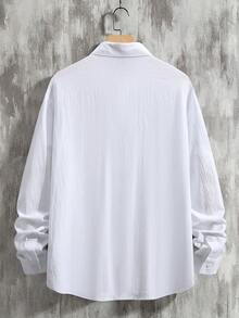 Manfinity Homme 男士垂墜肩竹印長袖襯衫 - 白色 - 查看 2