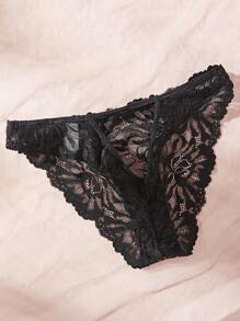 Charlaine Floral Lace Underwire Bra & Panty Lingerie Set - Black - View 3