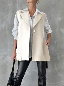 SHEIN Của phụ nữ Cổ áo có khía Ngực đơn Áo khoác Vest Áo khoác - Màu be - Xem 4