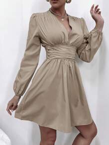 Chiquease Solid Ruched Shirred Back Dress