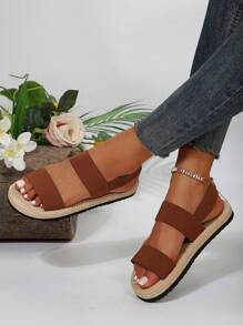 Women's Fashionable, Comfortable, Lightweight Woven Strap Elastic Band Slip-on Flat Sandals