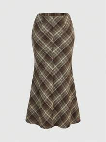 ROMWE Hippie Art Style Checkered Mermaid Maxi Skirt - Multicolor - View 9