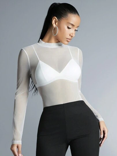 SHEIN BAE Top De Malla Transparente Para Mujeres